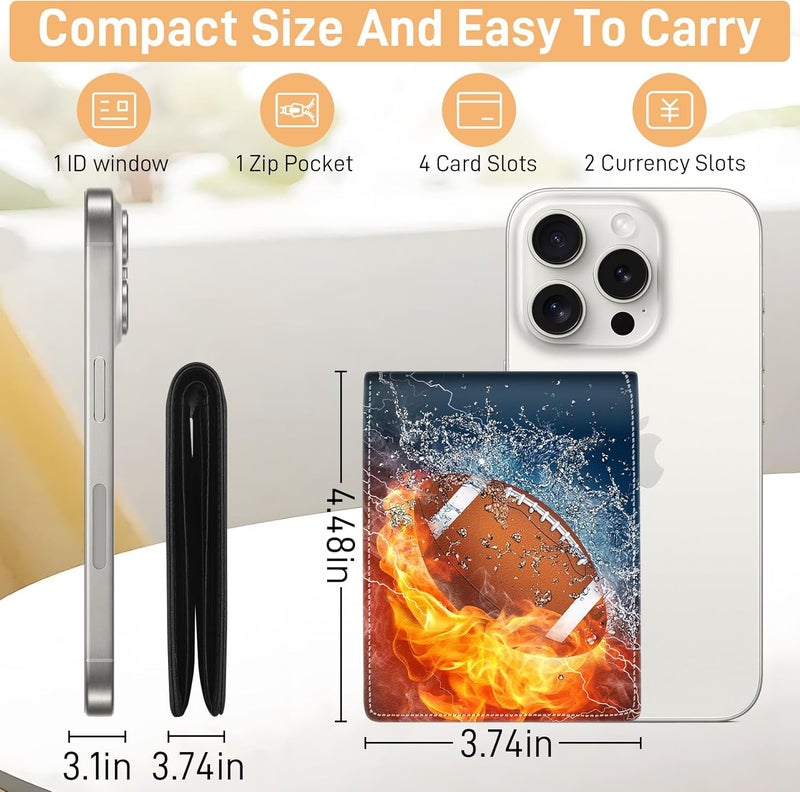 Bebomne Teen Boys Wallet for Kids - Football Kids Wallet for Boys Leather Credit Id Card Cash Holder Rfid Blocking Zipper Cool Funny with Coin Pocket Id Window Bifold Sports Design for Teen Birthday Gifts - Image 2